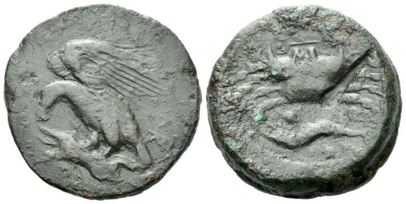 Sicily, Agrigentum Hemilitron circa 425-400, Æ 27.00 mm., 16.34 g.

Dark green...