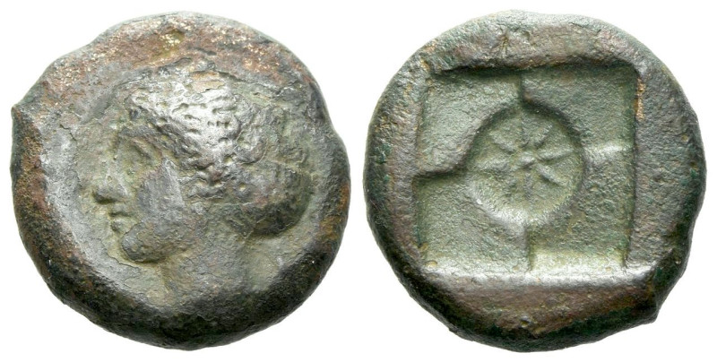 Sicily, Syracuse Hemilitra, signed by Euainetos circa 410-405, Æ 16.00 mm., 4.86...