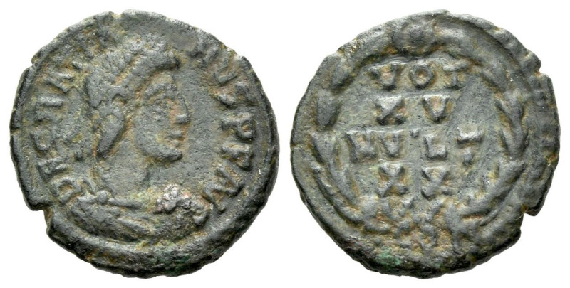 Gratian, 367-383 AE4 circa 367-383, Æ 15.00 mm., 1.53 g.

About VF