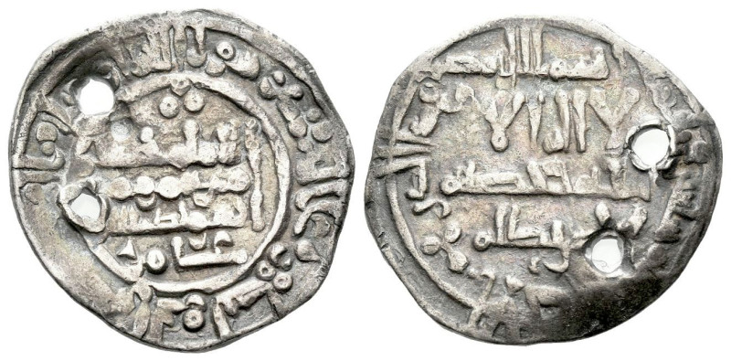 India, Dirham , AR 21.00 mm., 3.08 g.

Pierced, otherwise Good Fine