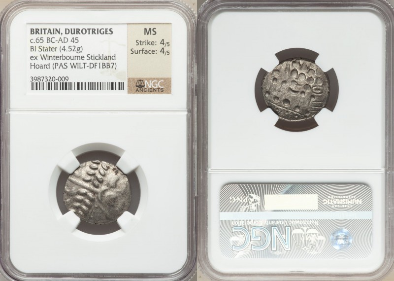 BRITAIN. Durotriges. Ca. 65 BC-AD 45. BI stater (20mm, 4.52 gm, 7h). NGC MS 4/5 ...
