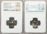 CALABRIA. Tarentum. Ca. 281-240 BC. AR didrachm or stater (22mm, 6.59 gm, 2h). NGC AU 4/5 - 5/5. Naked horseman mounted right, with spears and shield ...