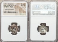 L. Farsuleius Mensor (ca. 76/5 BC). AR denarius (18mm, 3.87 gm, 8h). NGC Choice AU 4/5 - 4/5. Rome. MENSOR in front of bust; S.C behind bust, diademed...