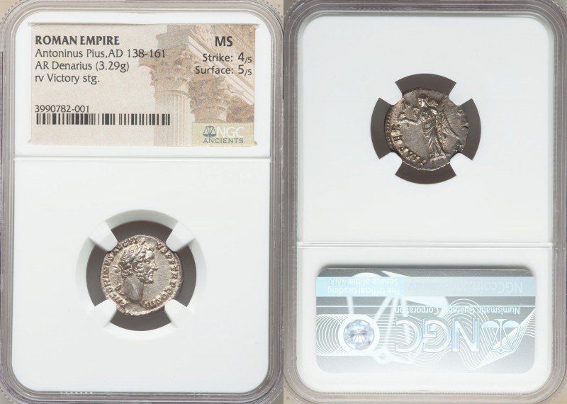 Antoninus Pius (AD 138-161). AR denarius (17mm, 3.29 gm, 5h). NGC MS 4/5 - 5/5. ...