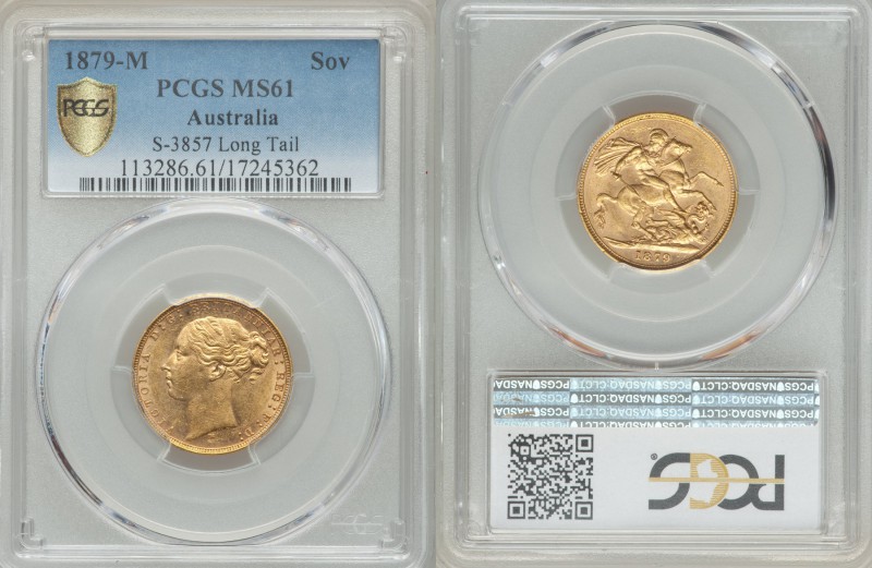 Victoria gold "St. George" Sovereign 1879-M MS61 PCGS, Melbourne mint, KM7, S-38...