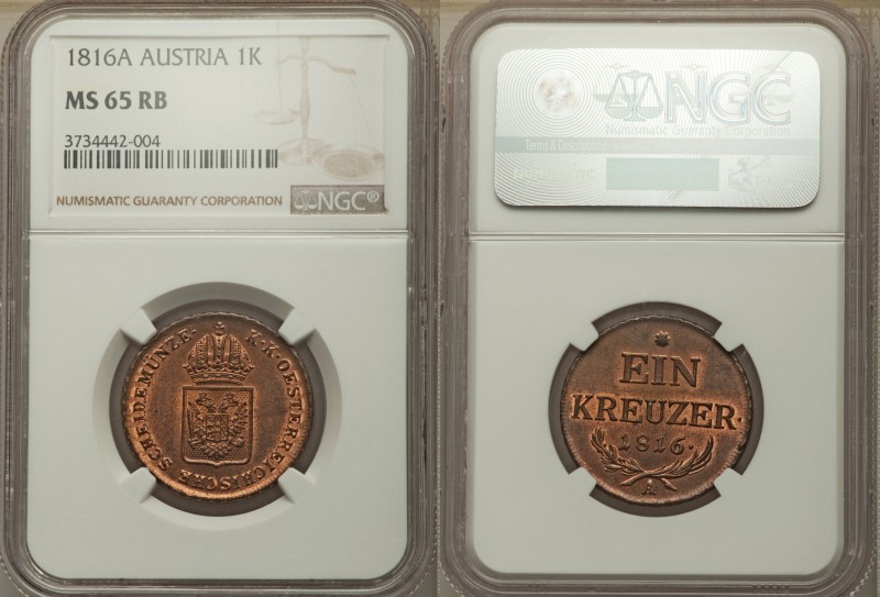 Franz II (I) Kreuzer 1816-A MS65 Red and Brown NGC, Vienna mint, KM2113. Crowned...