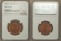 Franz II (I) Kreuzer 1816-A MS65 Red and Brown NGC, Vienna mint, KM2113. Crowned shield / Denomination above date. Uniform Coinage. Struck until 1852 ...