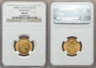 Ferdinand I gold Ducat 1848-A MS62 NGC, Vienna mint, KM2262. Laureate head left / Crowned imperial double eagle From A Special Selection of World Coin...