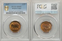 Belgian Colony 2 Francs 1947 MS65 PCGS, KM28. Denomination, stars flanking, legend at top and bottom / African elephant left, date below. From A Speci...