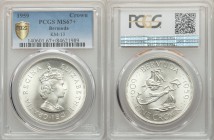 Elizabeth II Crown 1959 MS67+ PCGS, British Royal Mint mint, KM13. Crowned head right / Depicts "Deliverance" and "Patience" ships. From A Special Sel...