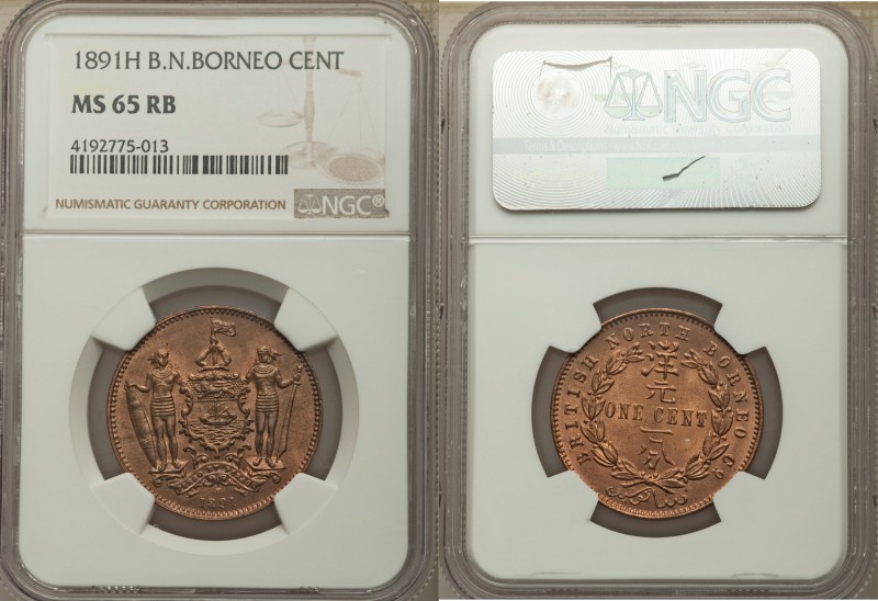 British Protectorate Cent 1891-H MS65 Red and Brown NGC, Heaton mint, KM2. Denom...
