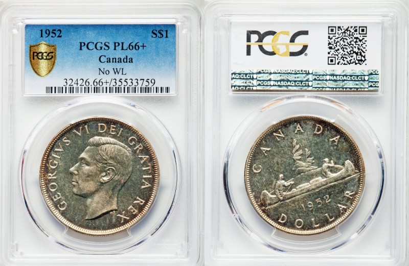 George VI Prooflike Dollar 1952 PL66+ PCGS, Ottawa mint, KM46. Head left, modifi...