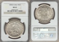 Republic Peso 1884-So MS63 NGC, Santiago mint, KM142.1. Plumed arms within wreath / Condor with wings spread and shield. From A Special Selection of W...