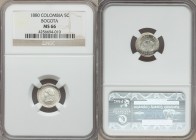 Republic 5 Centavos 1880 MS66 NGC, Bogota mint, KM174a.1. Head left / Denomination flanked by cornucopias. From A Special Selection of World Coins

HI...