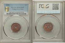 Leopold II Centime 1888 MS65 Red and Brown PCGS, KM1. Crowned monograms circle center hole / Center hole within star. From A Special Selection of Worl...