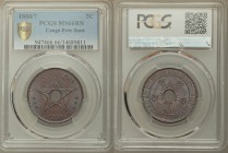 Leopold II 5 Centimes 1888/7 MS66 Brown PCGS, KM3. Crowned monograms circle center hole / Center hole within star. From A Special Selection of World C...