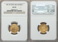 Republic gold Escudo 1851-JB AU50 NGC, San Jose mint, KM98. Ornate arms within sprays / Woman leaning against column. From A Special Selection of Worl...