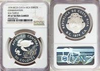 Republic Proof 50 Colones 1974 PR67 Ultra Cameo NGC, British Royal Mint mint, KM200a. National arms, date below / Green Sea Turtle, denomination below...