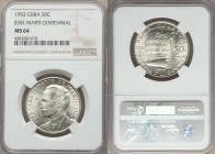 Republic 50 Centavos 1953 MS64 NGC, KM28. Inscription on scroll, denomination at right / Bust, left. Struck to commemorate the Centennial of the birth...