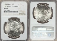 Republic Peso 1953 MS63 NGC, KM29. Radiant sun rising above water, denomination below / Bust left, two dates. Struck to commemorate the Centennial of ...