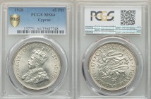 British Colony. George V 45 Piastres 1928 MS64 PCGS, KM19. Crowned bust left / Two stylized rampant lions left, date at right, denomination below. Fro...