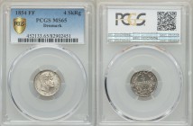 Frederik VII 4 Skilling Rigsmont 1854-FF MS65 PCGS, Altona mint, KM758.1. Head right / Denomination within oak wreath. From A Special Selection of Wor...