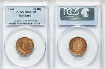 Christian IX Proof Skilling Rigsmont 1867 PR65 Red PCGS, Copenhagen mint, KM774. Crowned monogram above oak branches / Denomination. From A Special Se...