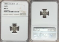 Republic 1/4 Real 1852-GJ MS63 NGC, Quito mint, KM36. Denomination / Head left. From A Special Selection of World Coins

HID09801242017