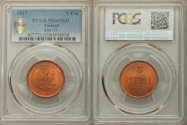 Russian Duchy. Nicholas II Pair of Certified 5 Pennias 1917 MS65 Red PCGS, KM17. Crown above eagle removed / Denomination and date within wreath. From...