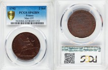 Republic Specimen Essai 2 Sols 1792 SP62 Brown PCGS, KM-Tn25, Maz-157. Figure seated left / Six line inscription within inner circle. From A Special S...