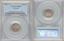 Louis XVIII 1/4 Franc 1817-A MS65 PCGS, Paris mint, KM714.1. Head left / Crowned arms divide denomination. From A Special Selection of World Coins

HI...