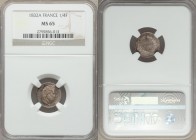 Louis Philippe 1/4 Franc 1832-A MS65 NGC, Paris mint, KM740.1. Edge: reeded. Laureate head right / Denomination within wreath. Beautifully toned. From...