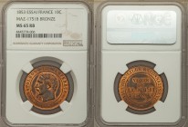 Napoleon III bronze Essai "Mint Visit" 10 Centimes 1853 MS65 Red and Brown NGC, Maz-1751b. Head left / LA VILLE DE DILLE RECONNAISSANTE; VISITE DE LL....