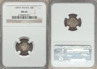 Napoleon III 20 Centimes 1859-A MS65 NGC, Paris mint, KM778.1. Edge: Reeded. Head left / Denomination within wreath. From A Special Selection of World...