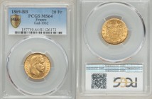 Napoleon III gold 20 Francs 1869-BB MS64 PCGS, Strasbourg mint, KM801.2, Gad-1062. Laureate head right / Crowned and mantled arms divide denomination....