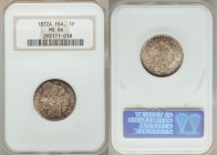 Republic Franc 1872-A MS66 NGC, Paris mint, KM822.1. Laureate head left / Denomination within wreath. Small A. From A Special Selection of World Coins...