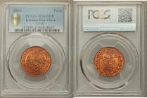 German Colony. Wilhelm II Pesa 1891 MS65 Red PCGS, KM1, J-710. Inscription within center circle, wreath surrounds / Crowned imperial eagle within circ...