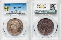 Bavaria. Otto Proof 3 Mark 1908-D PR65 PCGS, Munich mint, KM996, J-47. Head left / Crowned imperial eagle, shield on breast. From A Special Selection ...