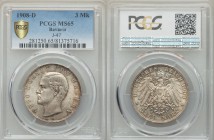 Bavaria. Otto 3 Mark 1908-D MS65 PCGS, Munich mint, KM996, J-47. Head left / Crowned imperial eagle, shield on breast. From A Special Selection of Wor...