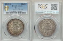 Bremen. Free City Taler 1865-B MS65 PCGS, Hannover mint, KM248, AKS-16. Crowned arms with supporters / Legend within wreath. Beautifully toned. From A...