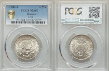 Bremen. Free City 2 Mark 1904-J MS67 PCGS, Hamburg mint, KM250, J-59. Edge: Reeded. Key on crowned shield with supporters / Crowned imperial eagle, sh...