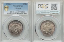 Bremen. Free City 2 Mark 1904-J MS66 PCGS, KM250, J-59. Key on crowned shield with supporters / Crowned imperial eagle, shield on breast, date at righ...