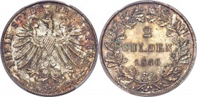 Frankfurt. Free City 2 Gulden 1846 MS65 PCGS, KM 333, J-28. Crowned Frankfurt eagle / Denomination and date within oak wreath. From A Special Selectio...