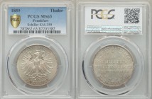 Frankfurt. Free City "Schiller" Taler 1859 MS63 PCGS, KM359, AKS-8, Dav 649, Kahnt-168, Thun-142. Crowned eagle with wings open / Inscription with sta...