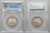 Wilhelm II Mark 1892-A MS67 PCGS, Berlin mint, KM14. Denomination within wreath / Crowned imperial eagle with shield on breast. From A Special Selecti...