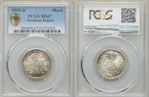 Wilhelm II Mark 1910-D MS67 PCGS, Munich mint, KM14. Denomination within wreath / Crowned imperial eagle with shield on breast. From A Special Selecti...