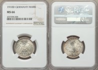 Wilhelm II Mark 1910-D MS66 NGC, Munich mint, KM14. Denomination within wreath / Crowned imperial eagle with shield on breast. From A Special Selectio...