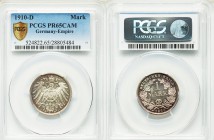 Wilhelm II Proof Mark 1910-D PR65 Cameo PCGS, Munich mint, KM14, J-17. Denomination within wreath / Crowned imperial eagle with shield on breast. From...