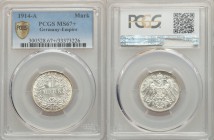 Wilhelm II Mark 1914-A MS67+ PCGS, Berlin mint, KM14. Denomination within wreath / Crowned imperial eagle with shield on breast. From A Special Select...