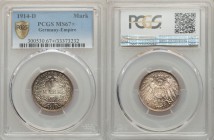 Wilhelm II Mark 1914-D MS67+ PCGS, Munich mint, KM14. Denomination within wreath / Crowned imperial eagle with shield on breast. From A Special Select...